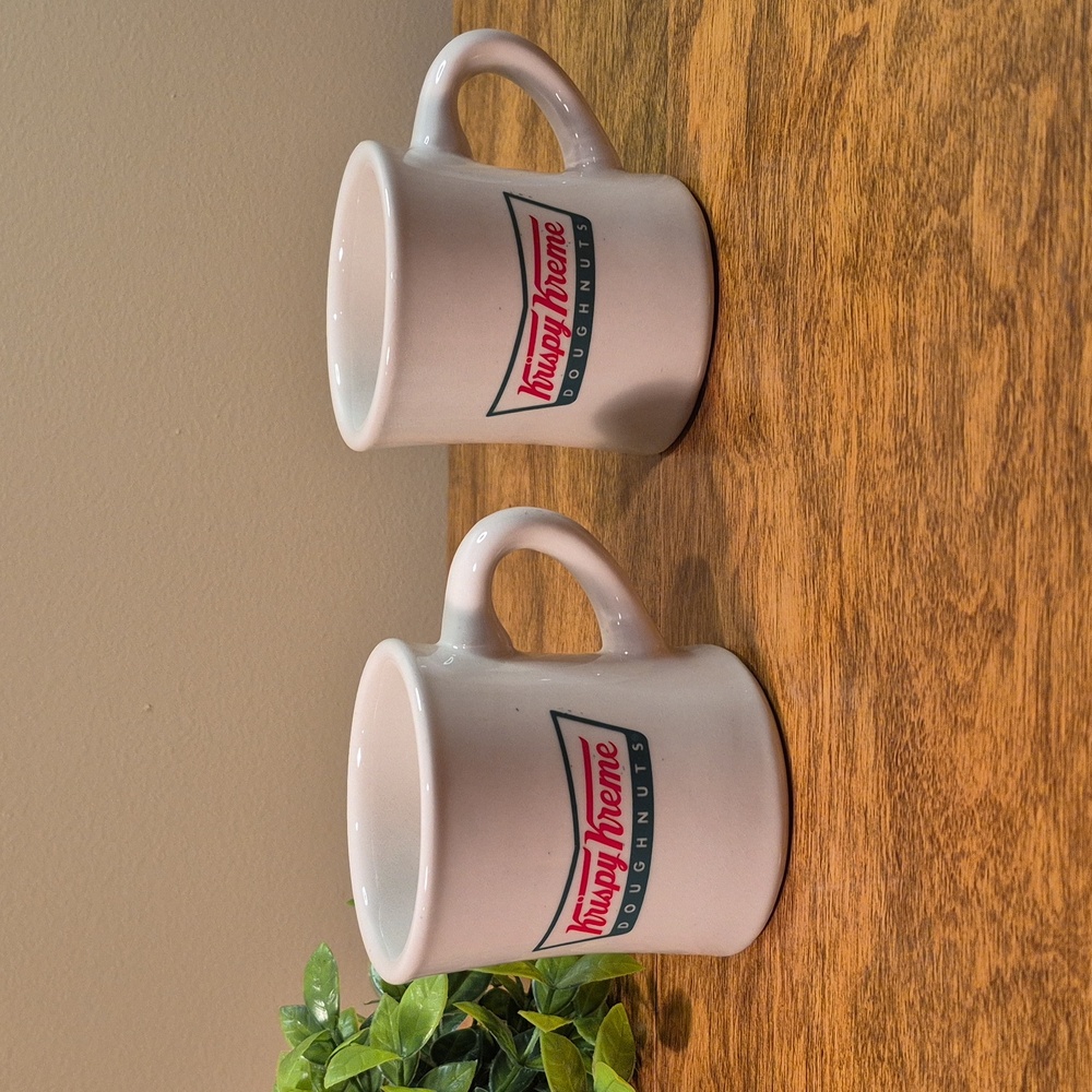 KRISPY KREME DOUGHNUTS Vintage 'Diner Style' Heavy Ceramic Coffee Mugs, Set of 2